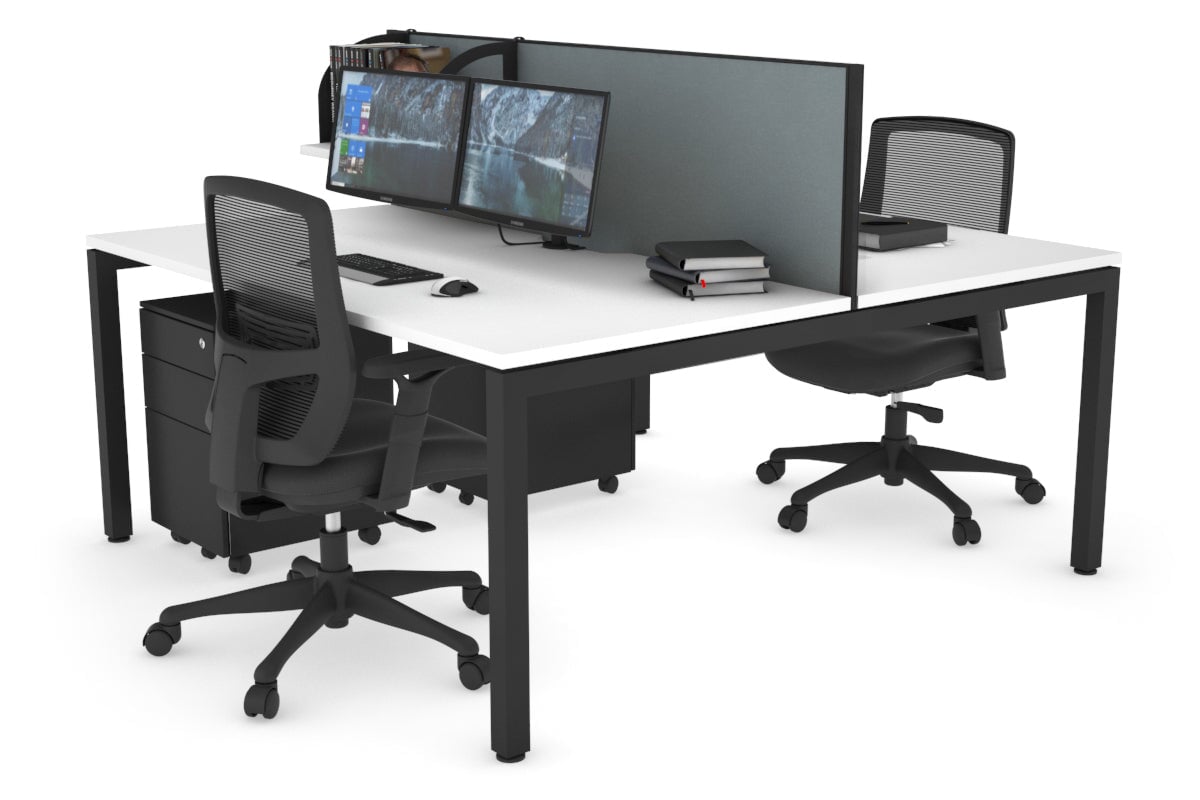 Quadro Square Leg 2 Person Office Workstations [1400L x 800W with Cable Scallop] Jasonl black leg white cool grey (500H x 1400W)