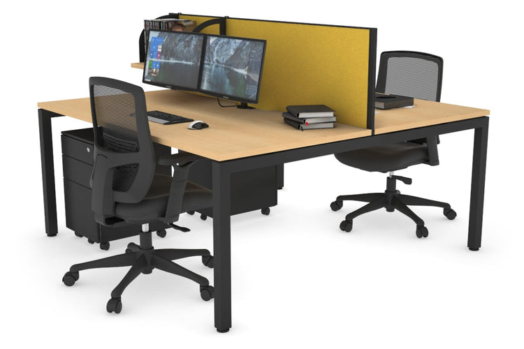 Quadro Square Leg 2 Person Office Workstations [1400L x 800W with Cable Scallop] Jasonl black leg maple mustard yellow (500H x 1400W)