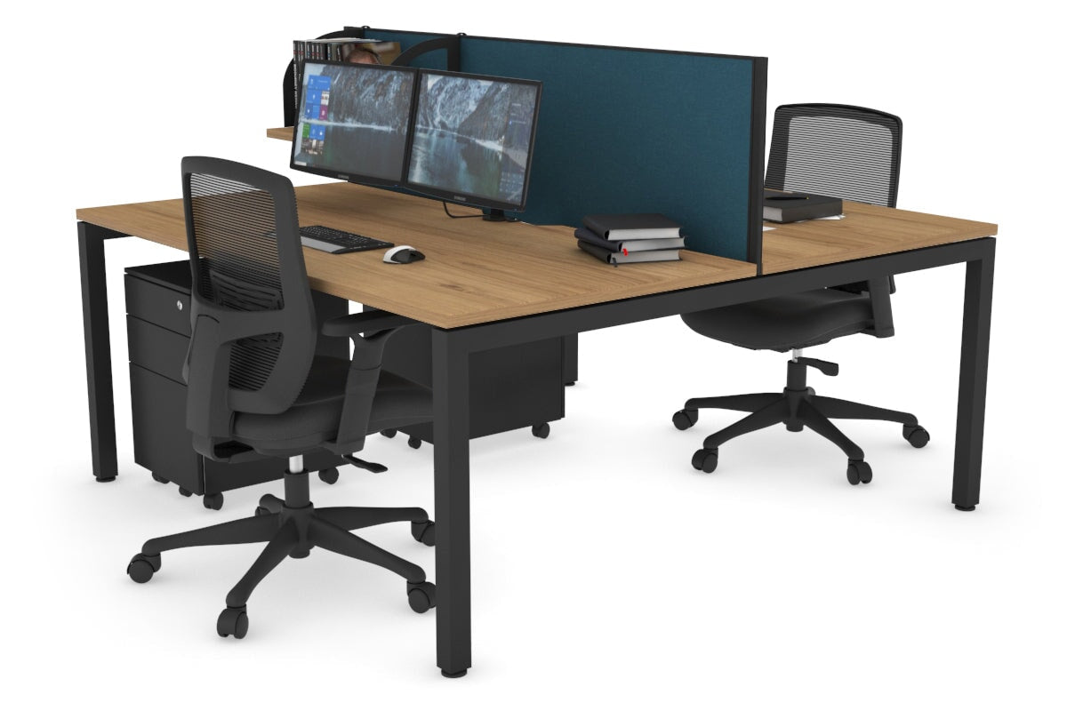 Quadro Square Leg 2 Person Office Workstations [1400L x 800W with Cable Scallop] Jasonl black leg salvage oak deep blue (500H x 1400W)