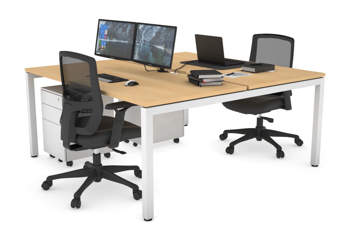 Quadro Square Leg 2 Person Office Workstations [1400L x 800W with Cable Scallop] Jasonl white leg maple none
