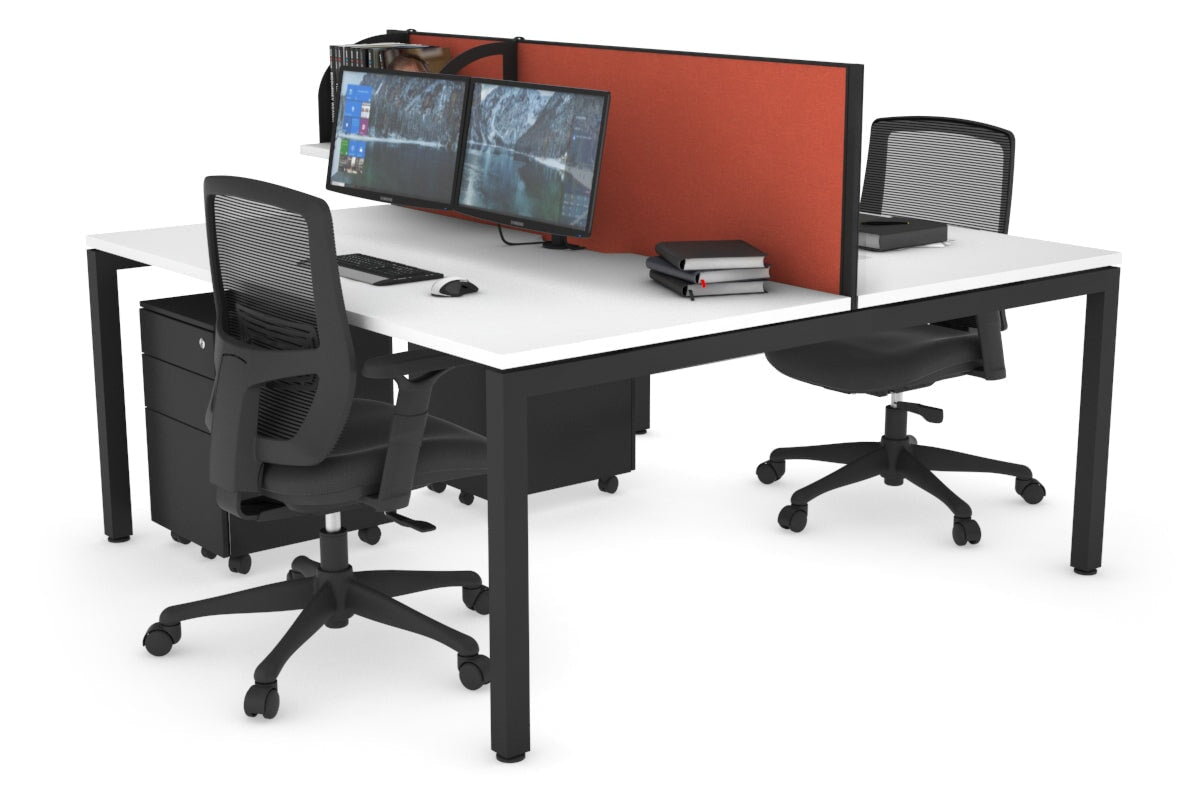 Quadro Square Leg 2 Person Office Workstations [1400L x 800W with Cable Scallop] Jasonl black leg white orange squash (500H x 1400W)