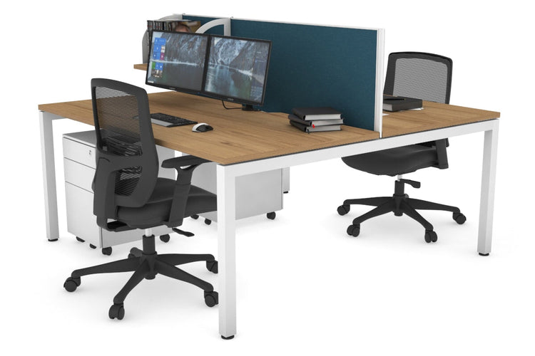 Quadro Square Leg 2 Person Office Workstations [1400L x 800W with Cable Scallop] Jasonl white leg salvage oak deep blue (500H x 1400W)