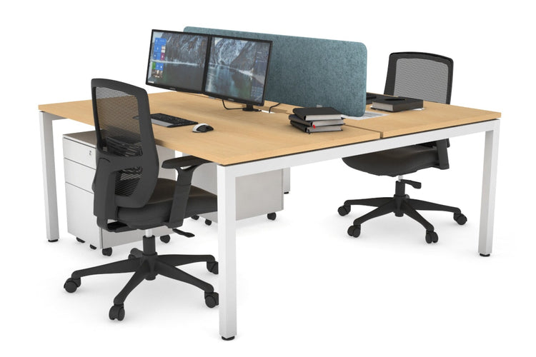 Quadro Square Leg 2 Person Office Workstations [1400L x 800W with Cable Scallop] Jasonl white leg maple blue echo panel (400H x 1200W)