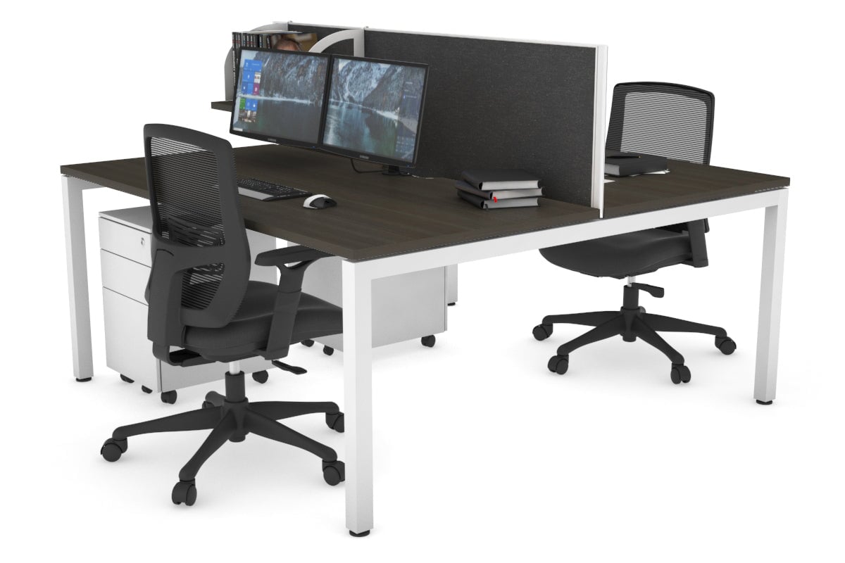 Quadro Square Leg 2 Person Office Workstations [1400L x 800W with Cable Scallop] Jasonl white leg dark oak moody charcoal (500H x 1400W)