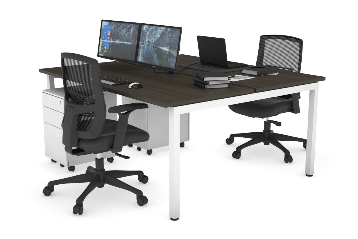 Quadro Square Leg 2 Person Office Workstations [1600L x 700W] Jasonl white leg dark oak none