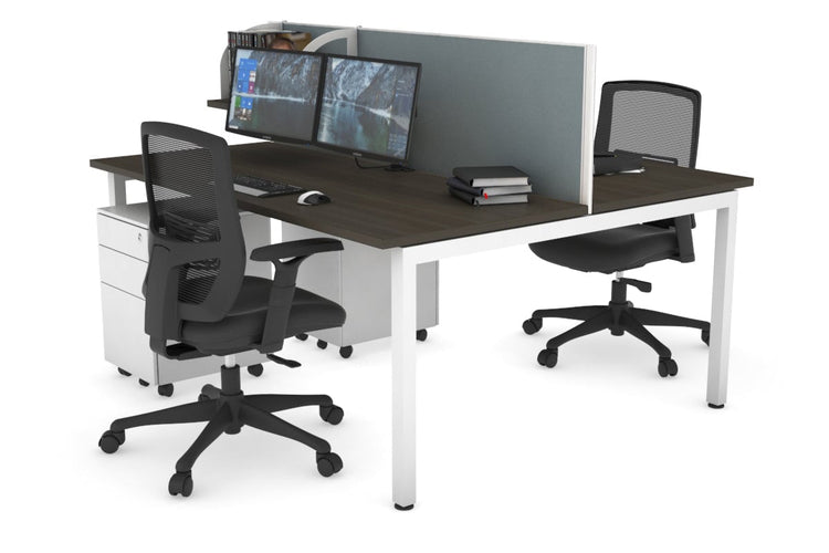 Quadro Square Leg 2 Person Office Workstations [1600L x 700W] Jasonl white leg dark oak cool grey (500H x 1600W)