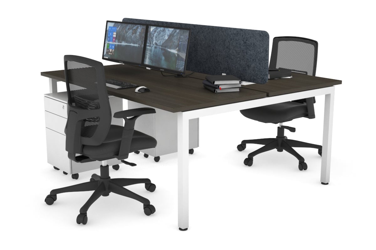 Quadro Square Leg 2 Person Office Workstations [1600L x 700W] Jasonl white leg dark oak dark grey echo panel (400H x 1600W)
