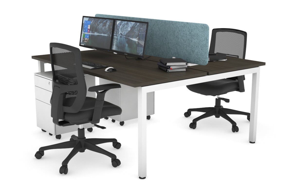 Quadro Square Leg 2 Person Office Workstations [1600L x 700W] Jasonl white leg dark oak blue echo panel (400H x 1600W)