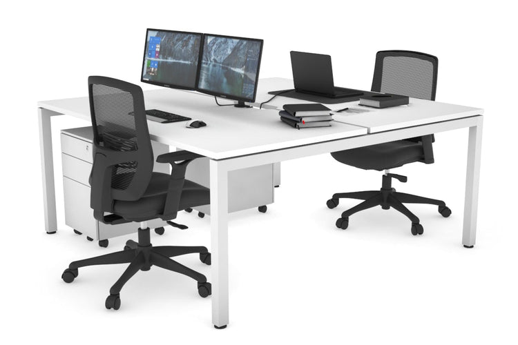 Quadro Square Leg 2 Person Office Workstations [1800L x 800W with Cable Scallop] Jasonl white leg white none