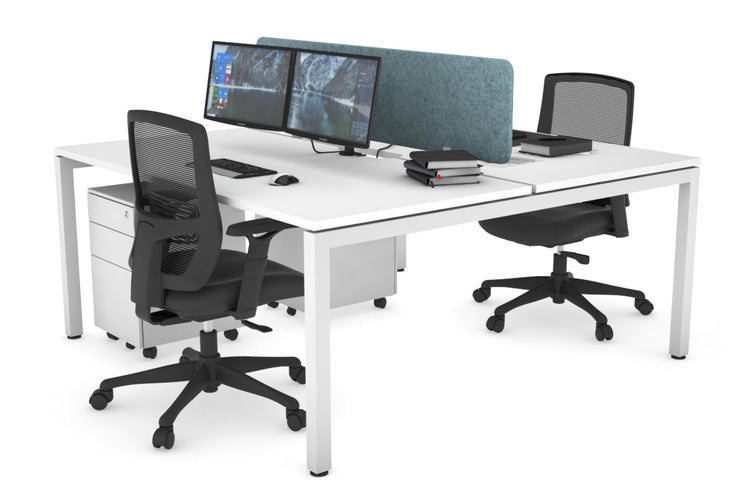 Quadro Square Leg 2 Person Office Workstations [1800L x 800W with Cable Scallop] Jasonl white leg white blue echo panel (400H x 1600W)