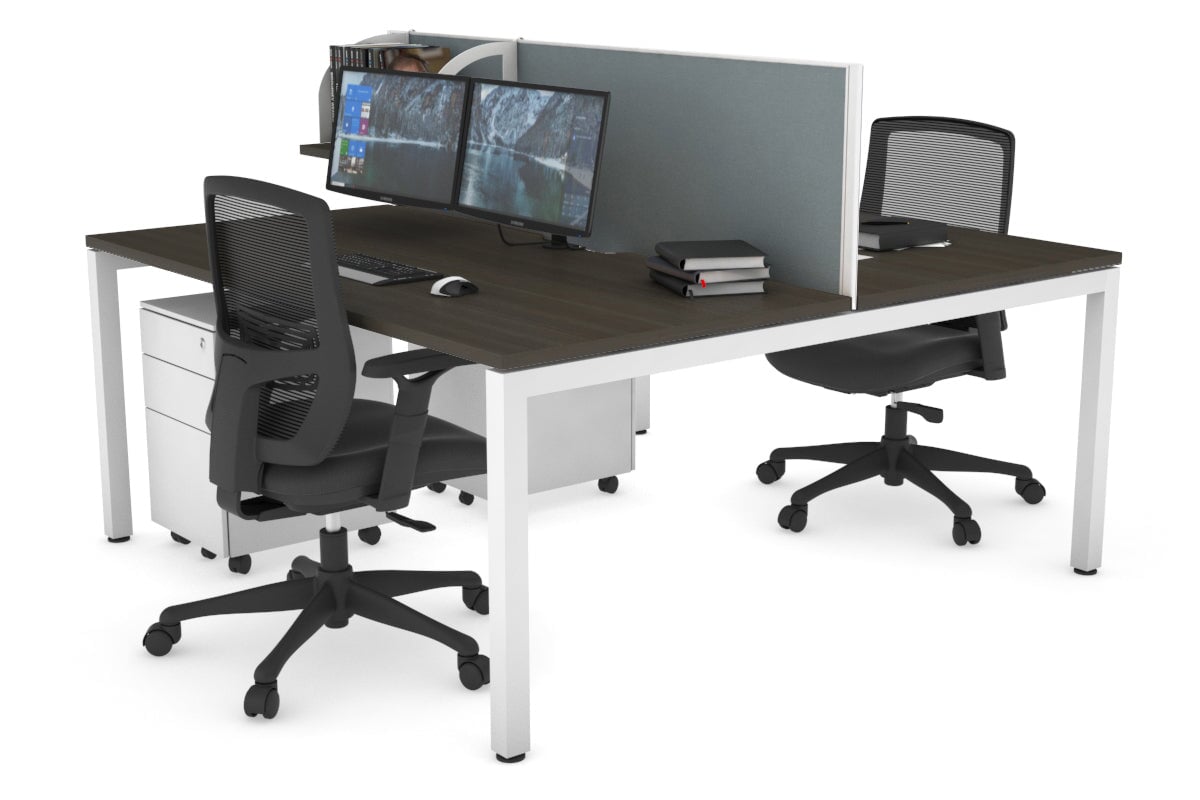 Quadro Square Leg 2 Person Office Workstations [1800L x 800W with Cable Scallop] Jasonl white leg dark oak cool grey (500H x 1800W)