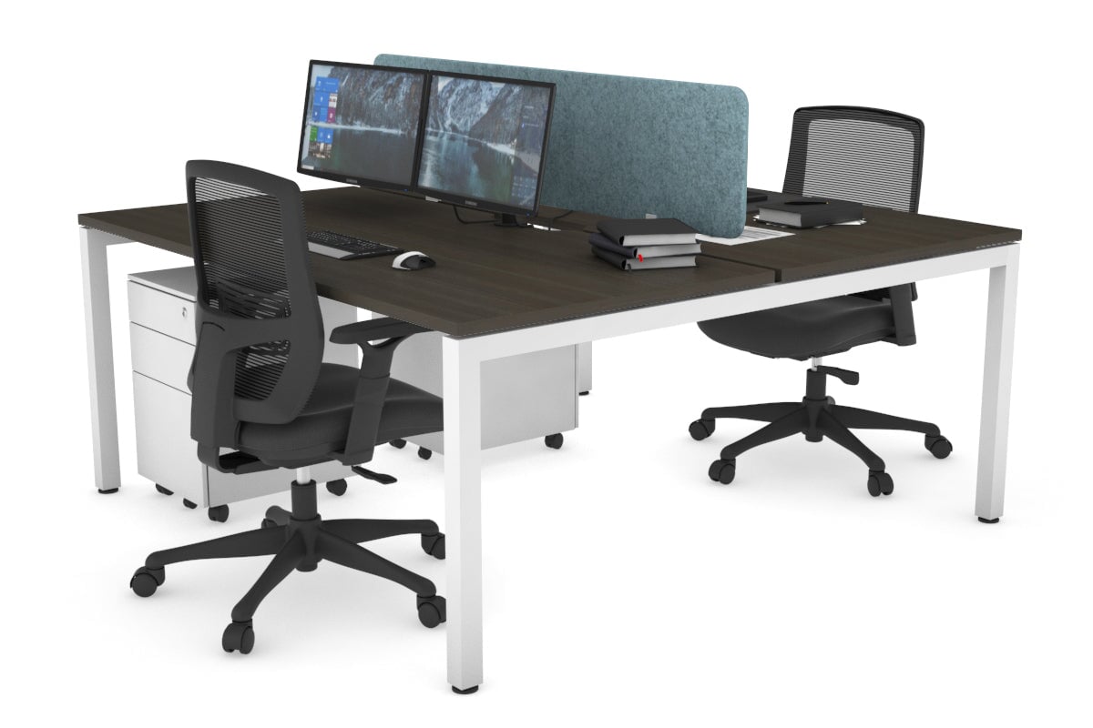 Quadro Square Leg 2 Person Office Workstations [1800L x 800W with Cable Scallop] Jasonl white leg dark oak blue echo panel (400H x 1600W)