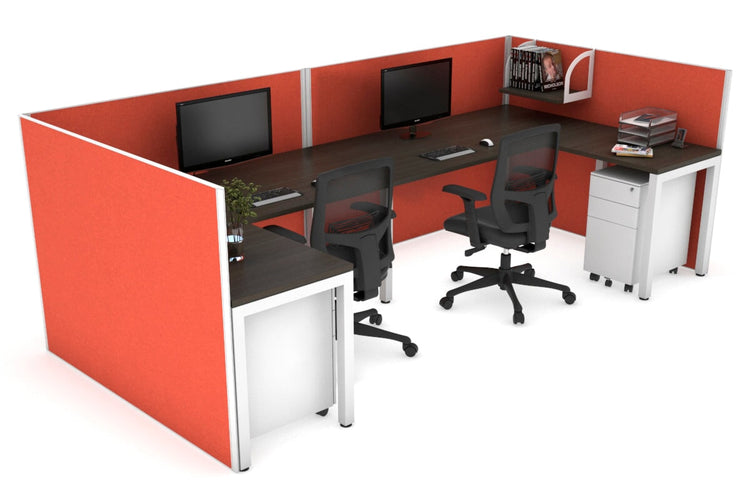 Quadro Square Leg 2 Person Corner Workstations - U Configuration - White Frame [1400L x 1800W with Cable Scallop] Jasonl dark oak squash orange none