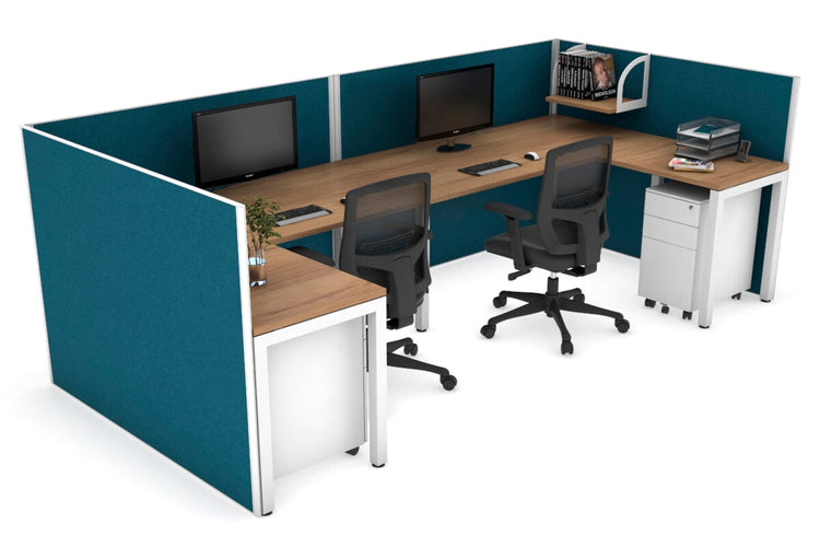 Quadro Square Leg 2 Person Corner Workstations - U Configuration - White Frame [1400L x 1800W with Cable Scallop] Jasonl salvage oak deep blue none