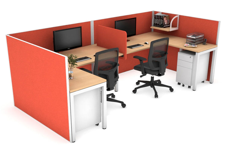 Quadro Square Leg 2 Person Corner Workstations - U Configuration - White Frame [1400L x 1800W with Cable Scallop] Jasonl maple squash orange biscuit panel