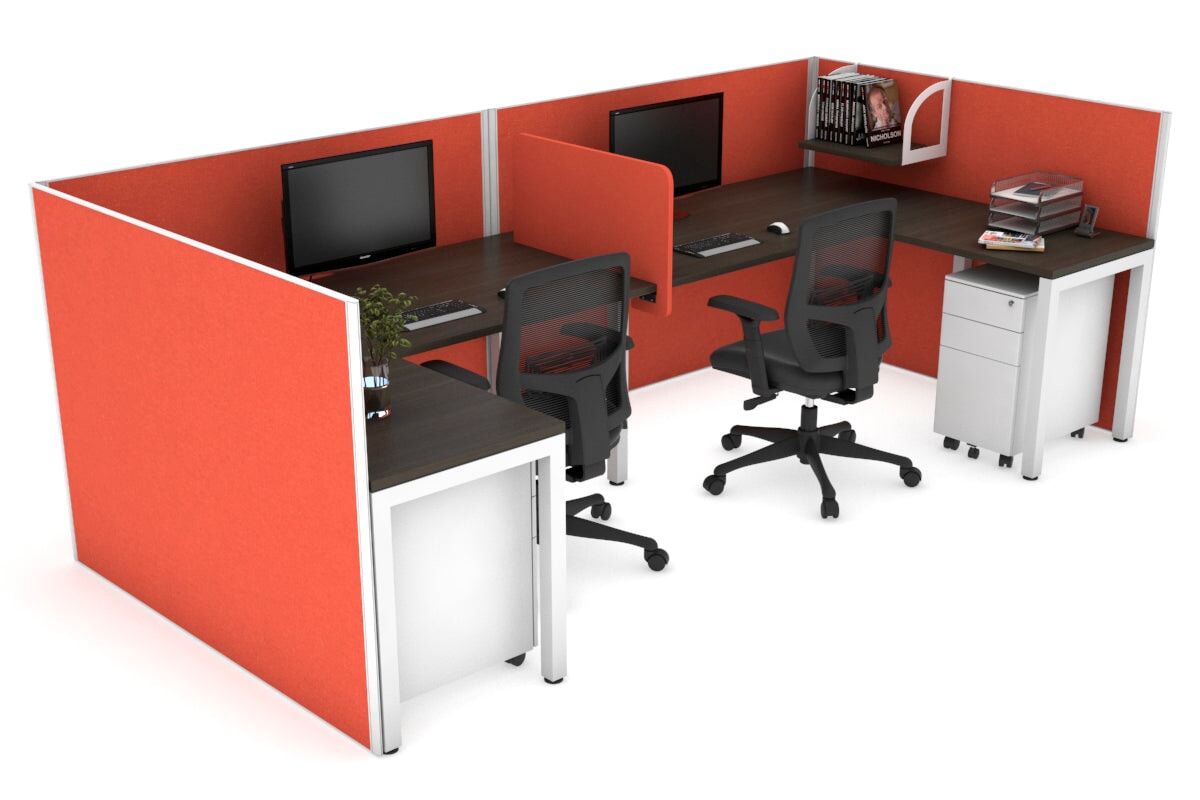 Quadro Square Leg 2 Person Corner Workstations - U Configuration - White Frame [1400L x 1800W with Cable Scallop] Jasonl dark oak squash orange biscuit panel