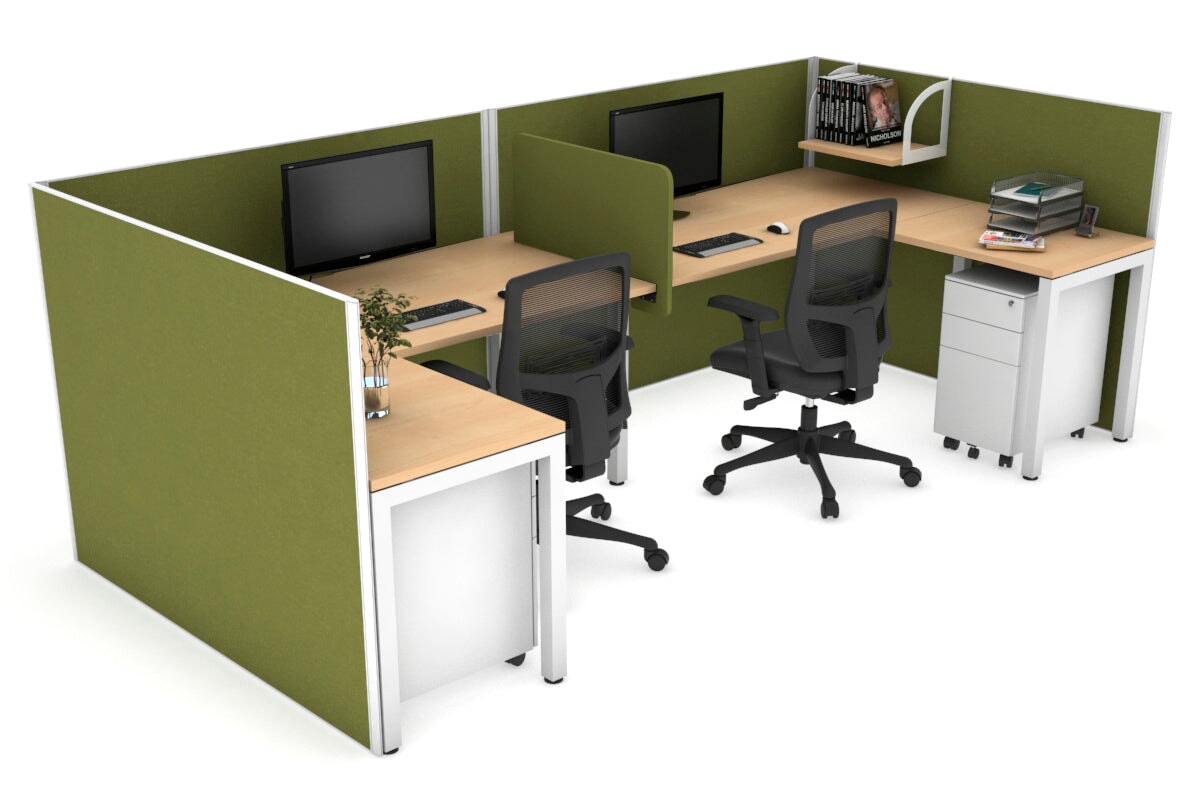 Quadro Square Leg 2 Person Corner Workstations - U Configuration - White Frame [1400L x 1800W with Cable Scallop] Jasonl maple green moss biscuit panel