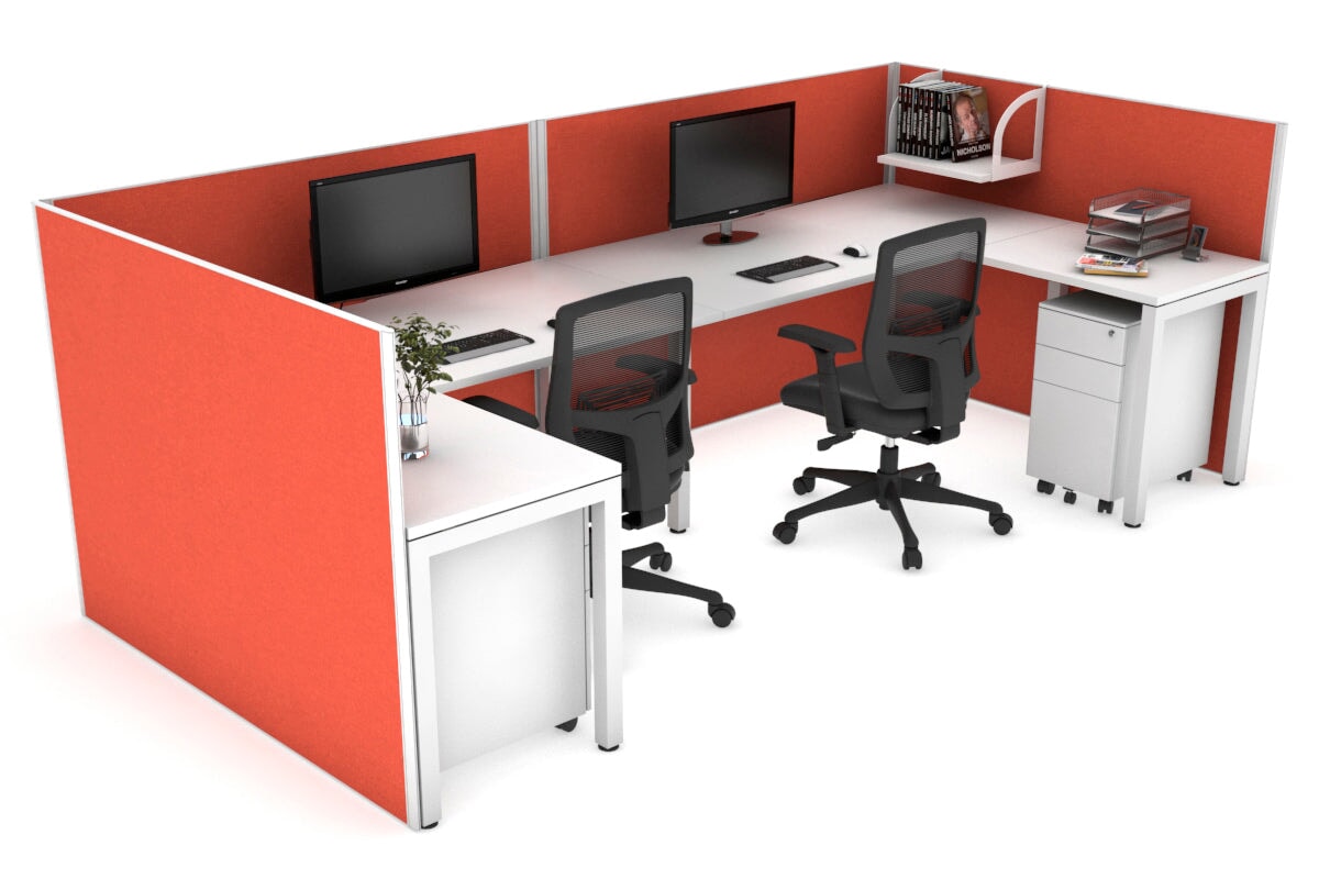 Quadro Square Leg 2 Person Corner Workstations - U Configuration - White Frame [1400L x 1800W with Cable Scallop] Jasonl white squash orange none