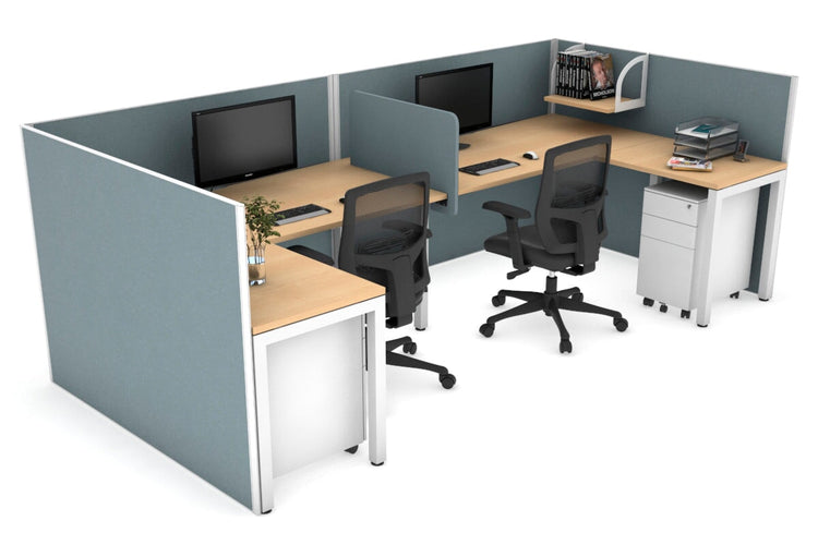 Quadro Square Leg 2 Person Corner Workstations - U Configuration - White Frame [1400L x 1800W with Cable Scallop] Jasonl maple cool grey biscuit panel