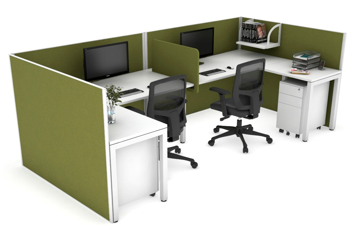 Quadro Square Leg 2 Person Corner Workstations - U Configuration - White Frame [1400L x 1800W with Cable Scallop] Jasonl white green moss biscuit panel