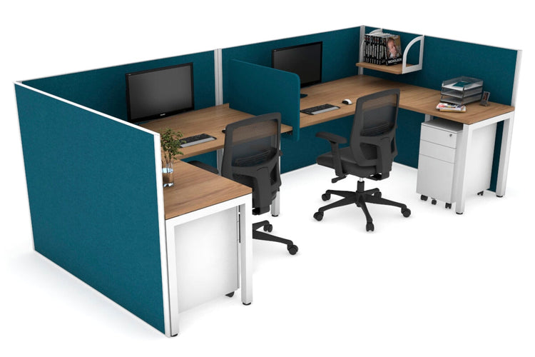 Quadro Square Leg 2 Person Corner Workstations - U Configuration - White Frame [1400L x 1800W with Cable Scallop] Jasonl salvage oak deep blue biscuit panel