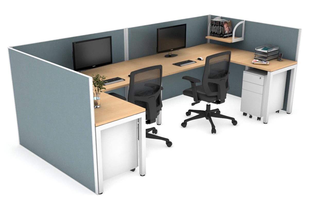 Quadro Square Leg 2 Person Corner Workstations - U Configuration - White Frame [1400L x 1800W with Cable Scallop] Jasonl maple cool grey none