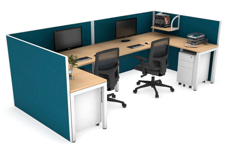 Quadro Square Leg 2 Person Corner Workstations - U Configuration - White Frame [1400L x 1800W with Cable Scallop] Jasonl maple deep blue none