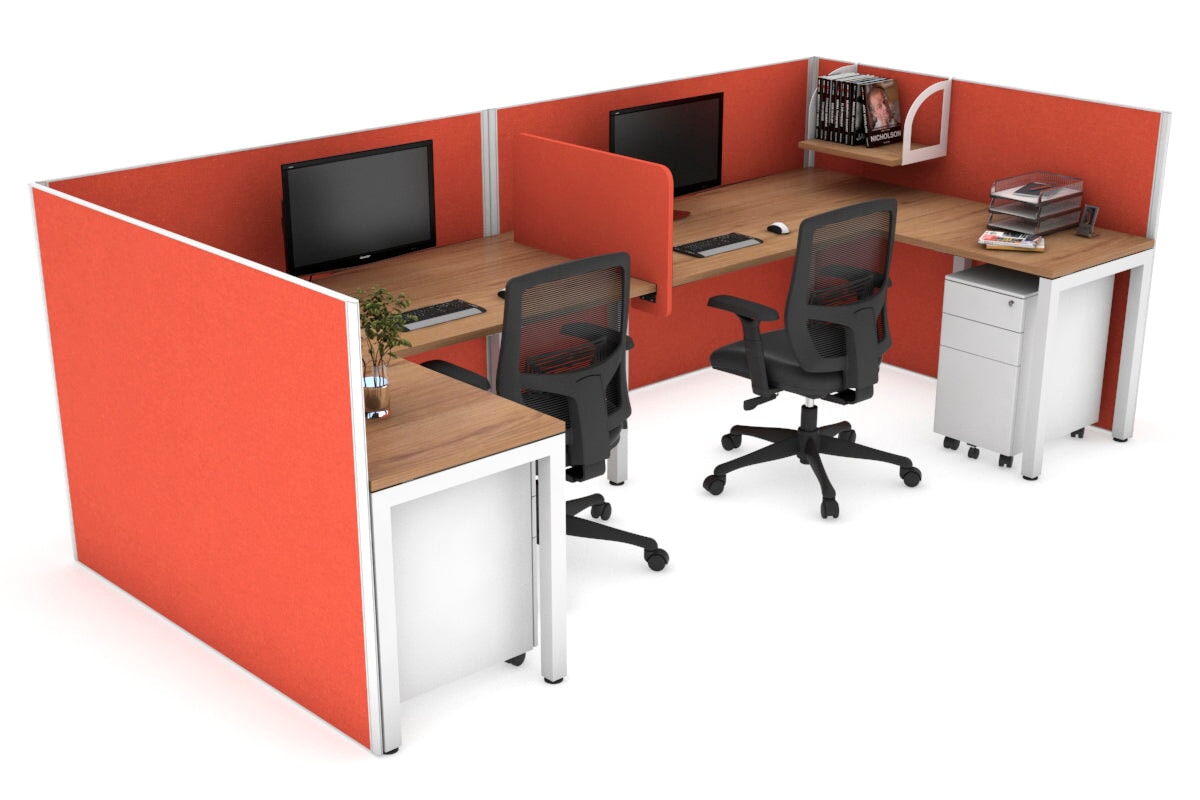 Quadro Square Leg 2 Person Corner Workstations - U Configuration - White Frame [1400L x 1800W with Cable Scallop] Jasonl salvage oak squash orange biscuit panel