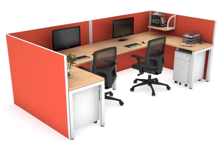 Quadro Square Leg 2 Person Corner Workstations - U Configuration - White Frame [1400L x 1800W with Cable Scallop] Jasonl maple squash orange none