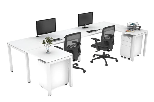 Quadro Square Leg 2 Person Corner Workstations - U Configuration - White Frame [1400L x 1800W with Cable Scallop] Jasonl white none none