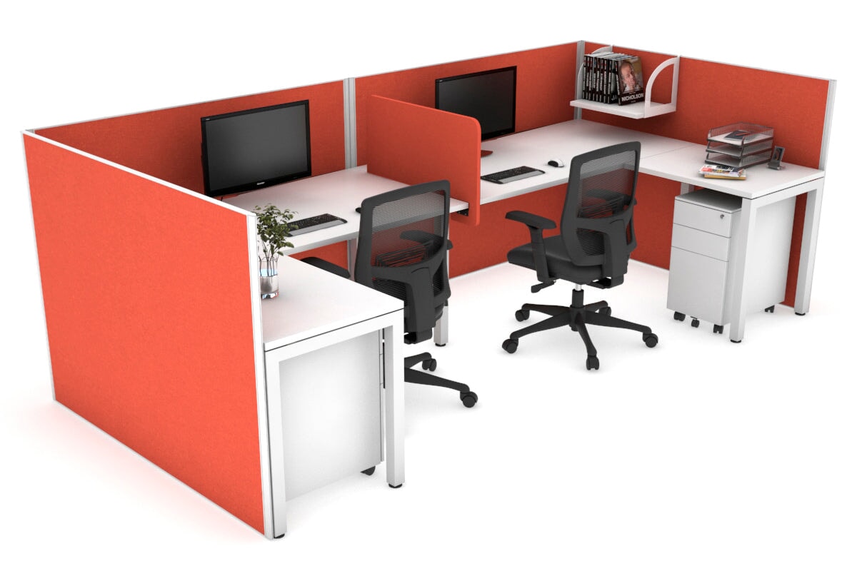 Quadro Square Leg 2 Person Corner Workstations - U Configuration - White Frame [1400L x 1800W with Cable Scallop] Jasonl white squash orange biscuit panel