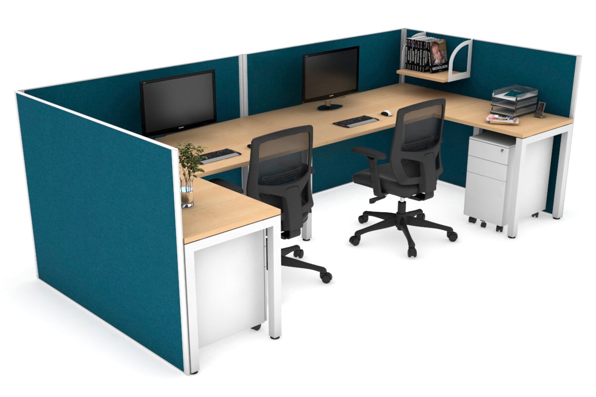 Quadro Square Leg 2 Person Corner Workstations - U Configuration - White Frame [1600L x 1800W with Cable Scallop] Jasonl maple deep blue none