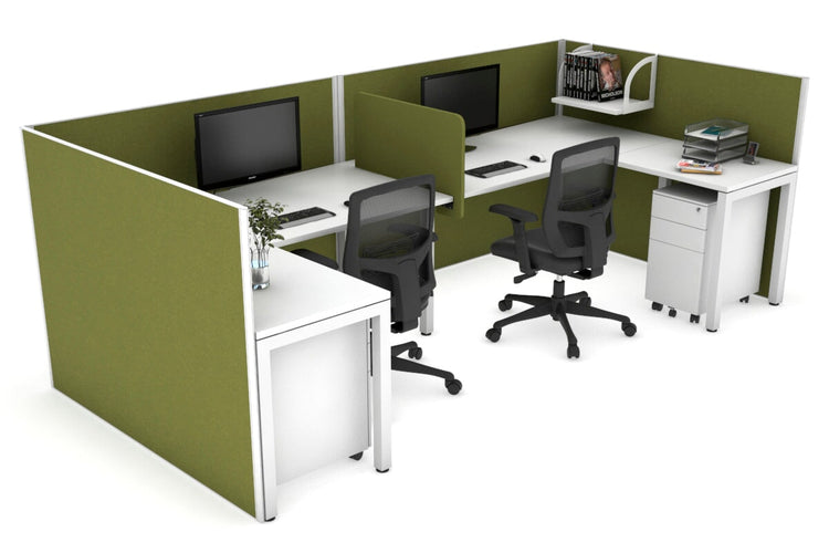 Quadro Square Leg 2 Person Corner Workstations - U Configuration - White Frame [1600L x 1800W with Cable Scallop] Jasonl white green moss biscuit panel