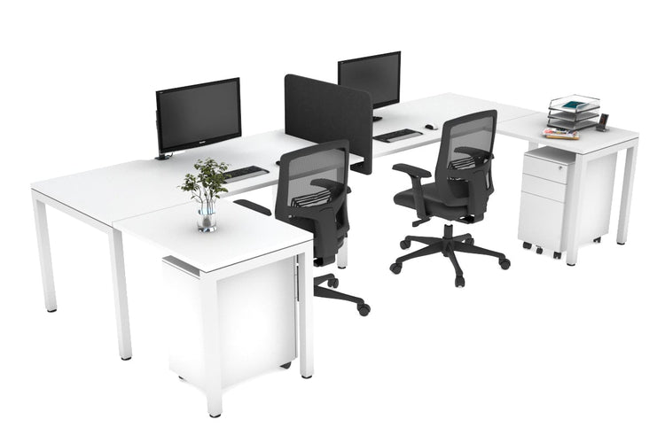 Quadro Square Leg 2 Person Corner Workstations - U Configuration - White Frame [1600L x 1800W with Cable Scallop] Jasonl white none biscuit panel