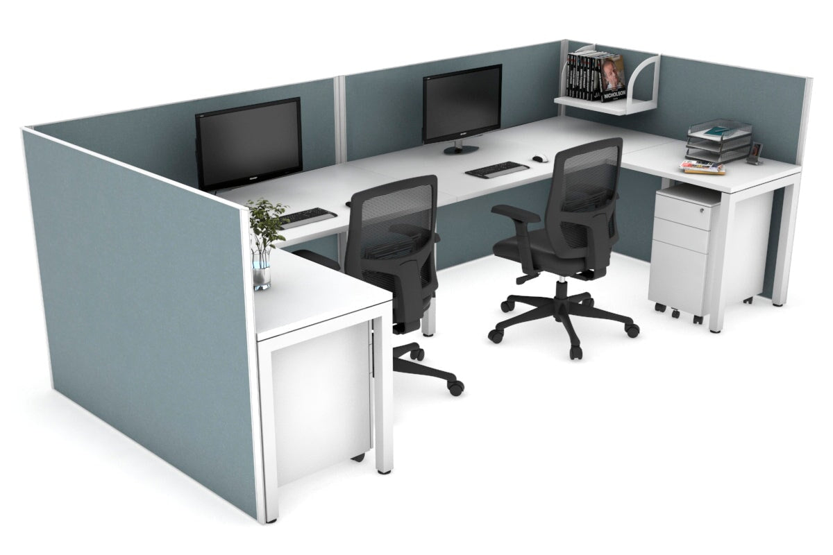 Quadro Square Leg 2 Person Corner Workstations - U Configuration - White Frame [1800L x 1800W with Cable Scallop] Jasonl white cool grey none