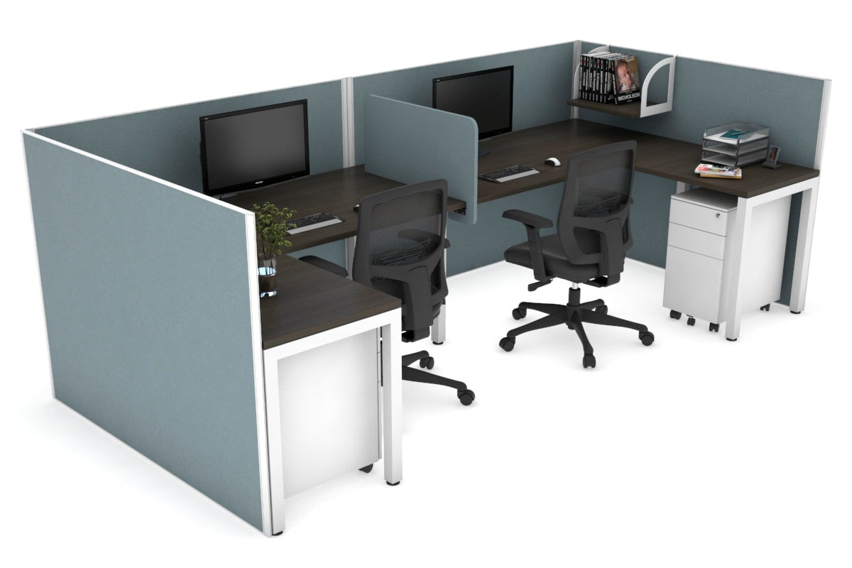 Quadro Square Leg 2 Person Corner Workstations - U Configuration - White Frame [1800L x 1800W with Cable Scallop] Jasonl dark oak cool grey biscuit panel