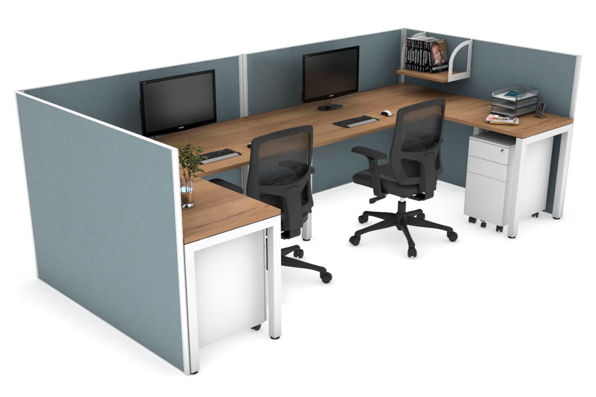 Quadro Square Leg 2 Person Corner Workstations - U Configuration - White Frame [1800L x 1800W with Cable Scallop] Jasonl salvage oak cool grey none