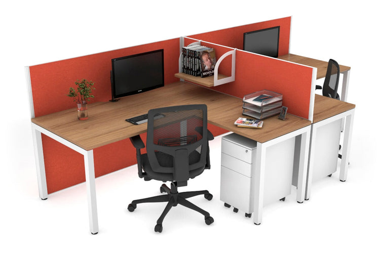 Quadro Square Leg 2 Person Corner Workstations - T Configuration [1400L x 1800W with Cable Scallop] Jasonl white leg salvage oak squash orange