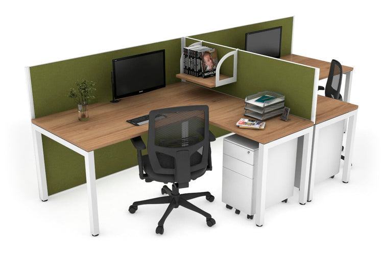 Quadro Square Leg 2 Person Corner Workstations - T Configuration [1400L x 1800W with Cable Scallop] Jasonl white leg salvage oak green moss