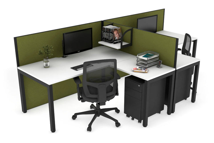 Quadro Square Leg 2 Person Corner Workstations - T Configuration [1400L x 1800W with Cable Scallop] Jasonl black leg white green moss