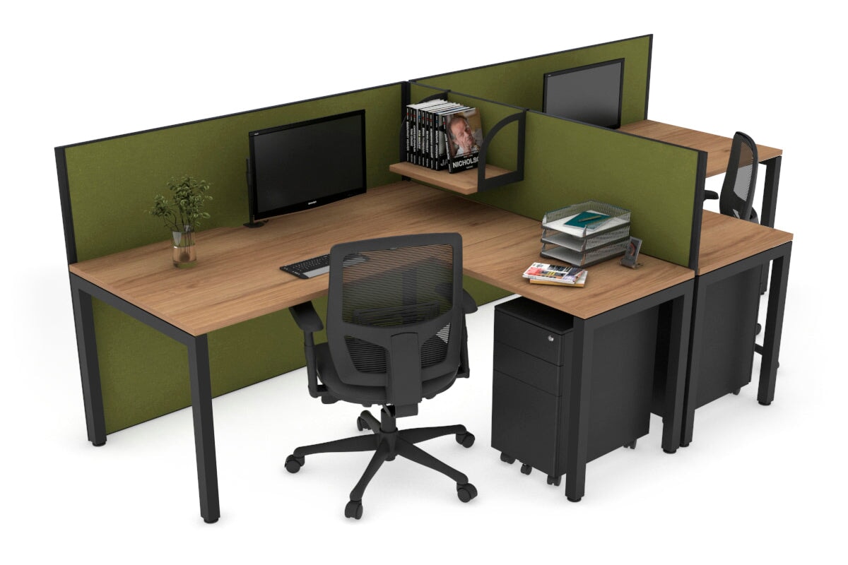 Quadro Square Leg 2 Person Corner Workstations - T Configuration [1400L x 1800W with Cable Scallop] Jasonl black leg salvage oak green moss