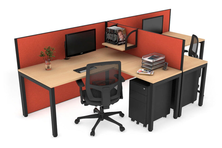Quadro Square Leg 2 Person Corner Workstations - T Configuration [1400L x 1800W with Cable Scallop] Jasonl black leg maple squash orange