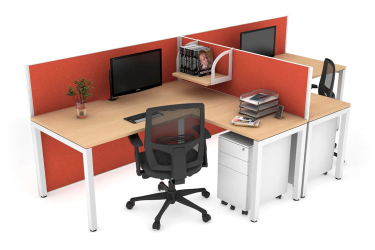 Quadro Square Leg 2 Person Corner Workstations - T Configuration [1400L x 1800W with Cable Scallop] Jasonl white leg maple squash orange