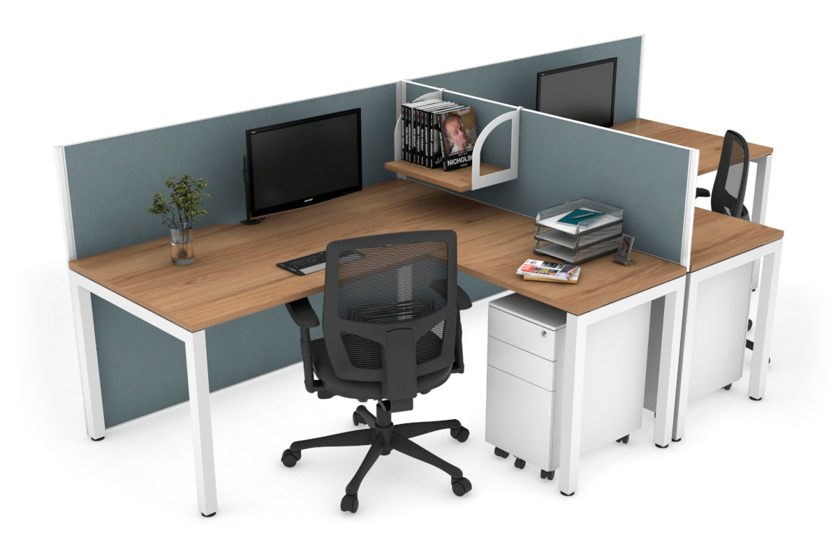 Quadro Square Leg 2 Person Corner Workstations - T Configuration [1400L x 1800W with Cable Scallop] Jasonl white leg salvage oak cool grey
