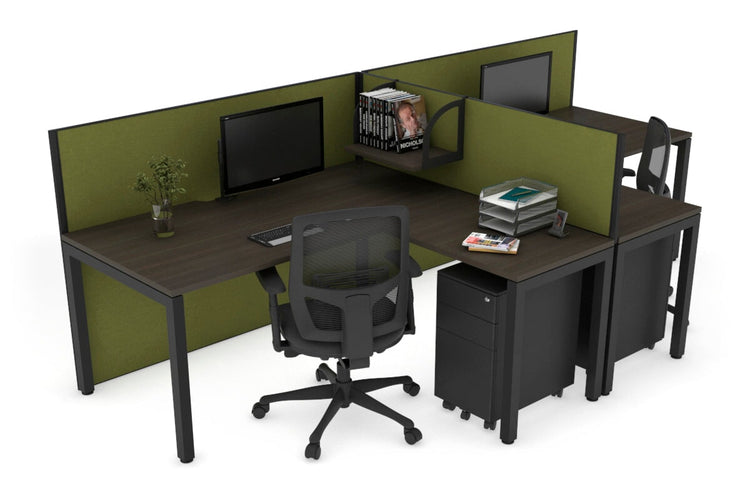 Quadro Square Leg 2 Person Corner Workstations - T Configuration [1400L x 1800W with Cable Scallop] Jasonl black leg dark oak green moss
