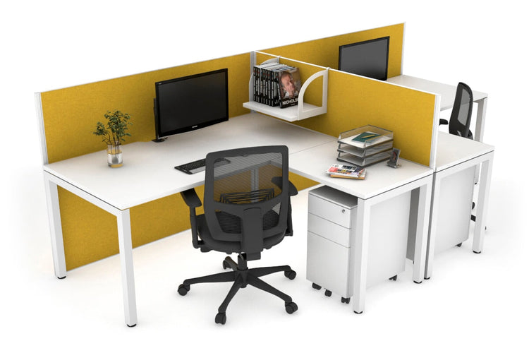 Quadro Square Leg 2 Person Corner Workstations - T Configuration [1400L x 1800W with Cable Scallop] Jasonl white leg white mustard yellow