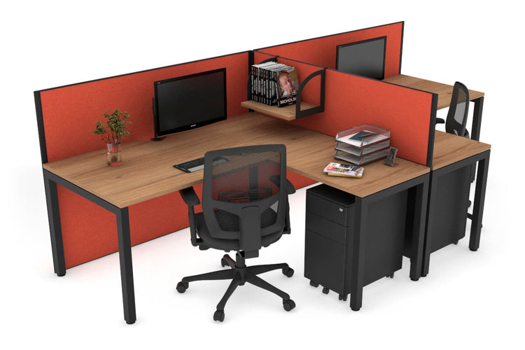 Quadro Square Leg 2 Person Corner Workstations - T Configuration [1400L x 1800W with Cable Scallop] Jasonl black leg salvage oak squash orange