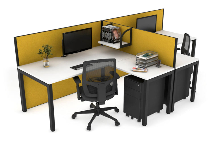 Quadro Square Leg 2 Person Corner Workstations - T Configuration [1400L x 1800W with Cable Scallop] Jasonl black leg white mustard yellow
