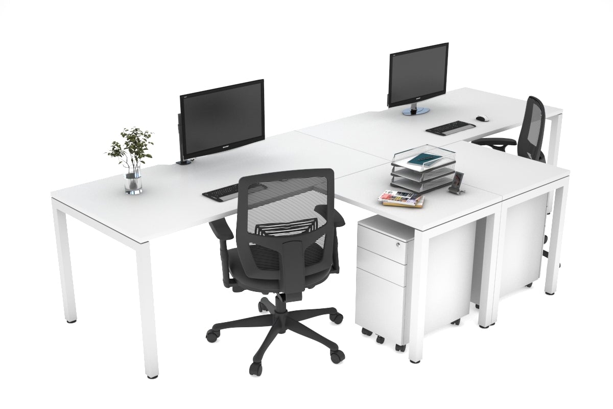 Quadro Square Leg 2 Person Corner Workstations - T Configuration [1400L x 1800W with Cable Scallop] Jasonl white leg white none