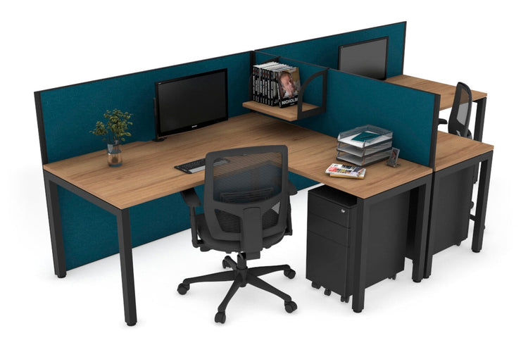 Quadro Square Leg 2 Person Corner Workstations - T Configuration [1400L x 1800W with Cable Scallop] Jasonl black leg salvage oak deep blue